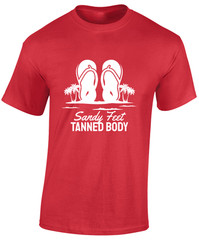 SANDY FEET TANNED BODY MENS T SHIRT CASUAL SUMMER CLOTHING COOL BEACH TOP