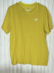 Nike The Nike Tee Mens Yellow Cotton Short Sleeve Medium Embroidered Logo Shirt