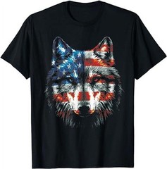 American Flag Wolf Face Tee, Men’s Patriotic Graphic T-Shirt, Gift for Wolf Love