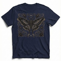 Dark Luna Moth Roses Zodiac Celestial T-Shirt Gothic Witchy Occult Night Sky Tee