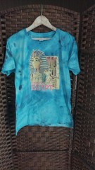 T-shirt From Egypt Tutankhaman Face Tie Dyed Blues Cotton Size L Runs Small