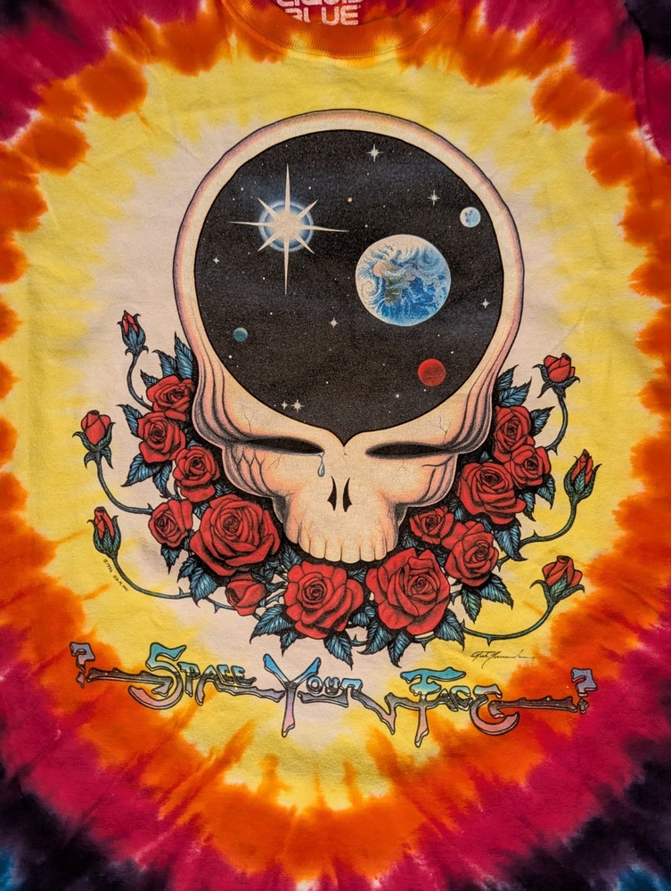 The Grateful Dead Space Your Face Liquid Blue Double sided Tie Dye L 100% Cotton