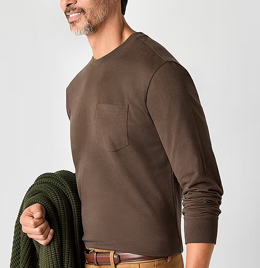 St. John’s Bay Sueded Jersey Mens Crew Neck Long Sleeve T-Shirt – Brown Sz XL