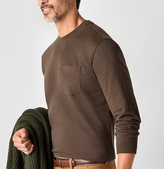 St. John’s Bay Sueded Jersey Mens Crew Neck Long Sleeve T-Shirt – Brown Sz XL