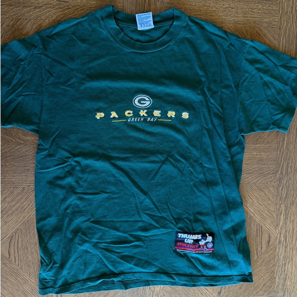Vintage Green Bay Packers Embroidered T-Shirt Green Spell Out G Logo Mens L