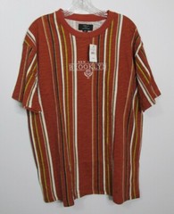 Men’s Cotton:On Vertical Striped T-Shirt Brooklyn New York Orange Size MED