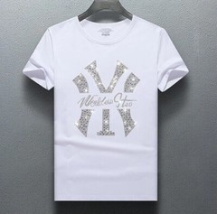 New Men Luxury Rhinestones Fashion T-Shirt High Quality Black White