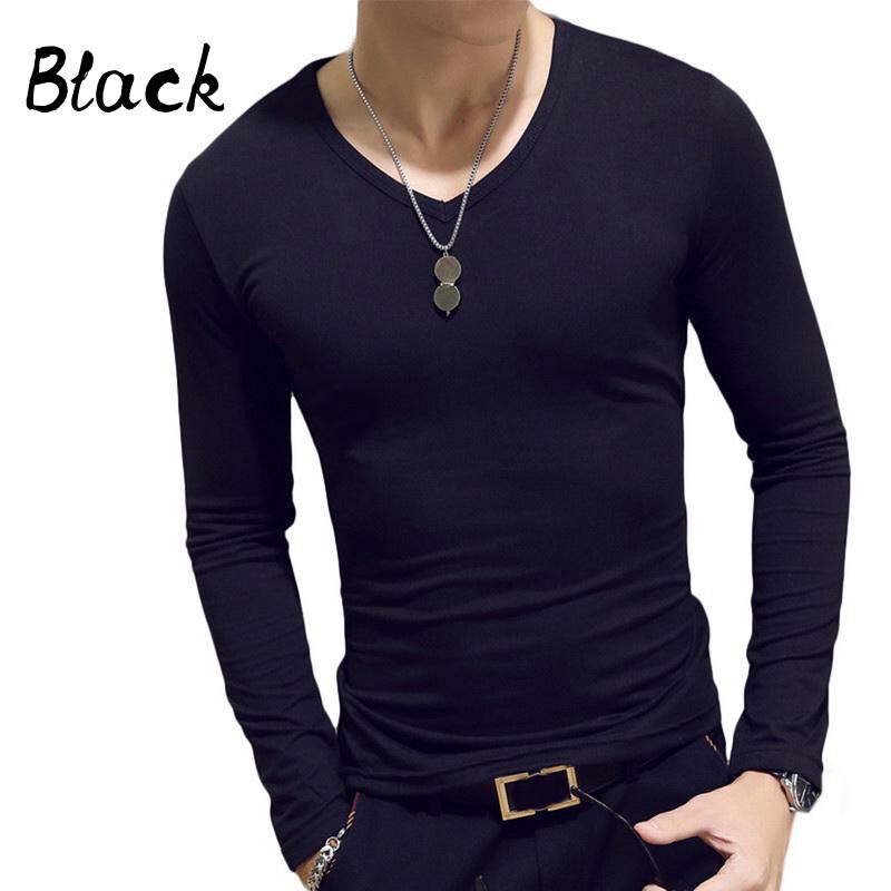 Men Long Sleeve Slim Fit V-Neck Sports Bodybuilding T-shirt Tops Basic Tee C2UK