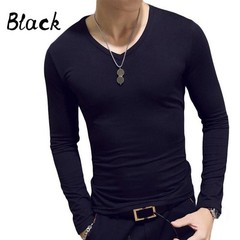 Men Long Sleeve Slim Fit V-Neck Sports Bodybuilding T-shirt Tops Basic Tee C2UK