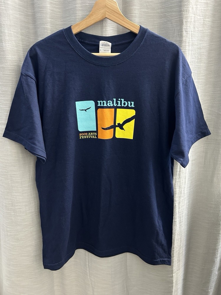 Vintage 2009 Malibu Arts Festival T-Shirt Navy Blue Gildan Large