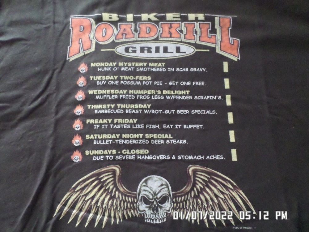 NEW Biker T-Shirt: Biker Road Kill Grill Funny Shirt (LOTS of Sizes & Colors)