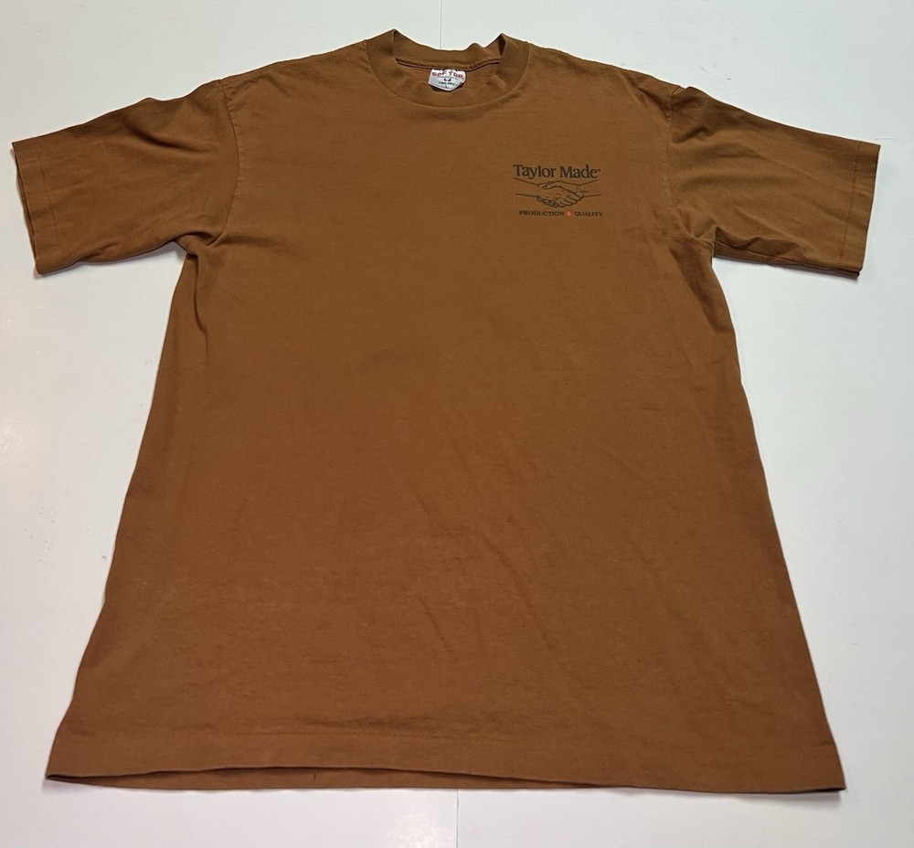 Vintage 90s Tee Jays Sof Tee Taylor Made USA Graphic Shirt L Brown