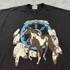 VTG Horse Indian Shirt Mens XL Black Hanes Heavyweight Made USA Graphic 90s