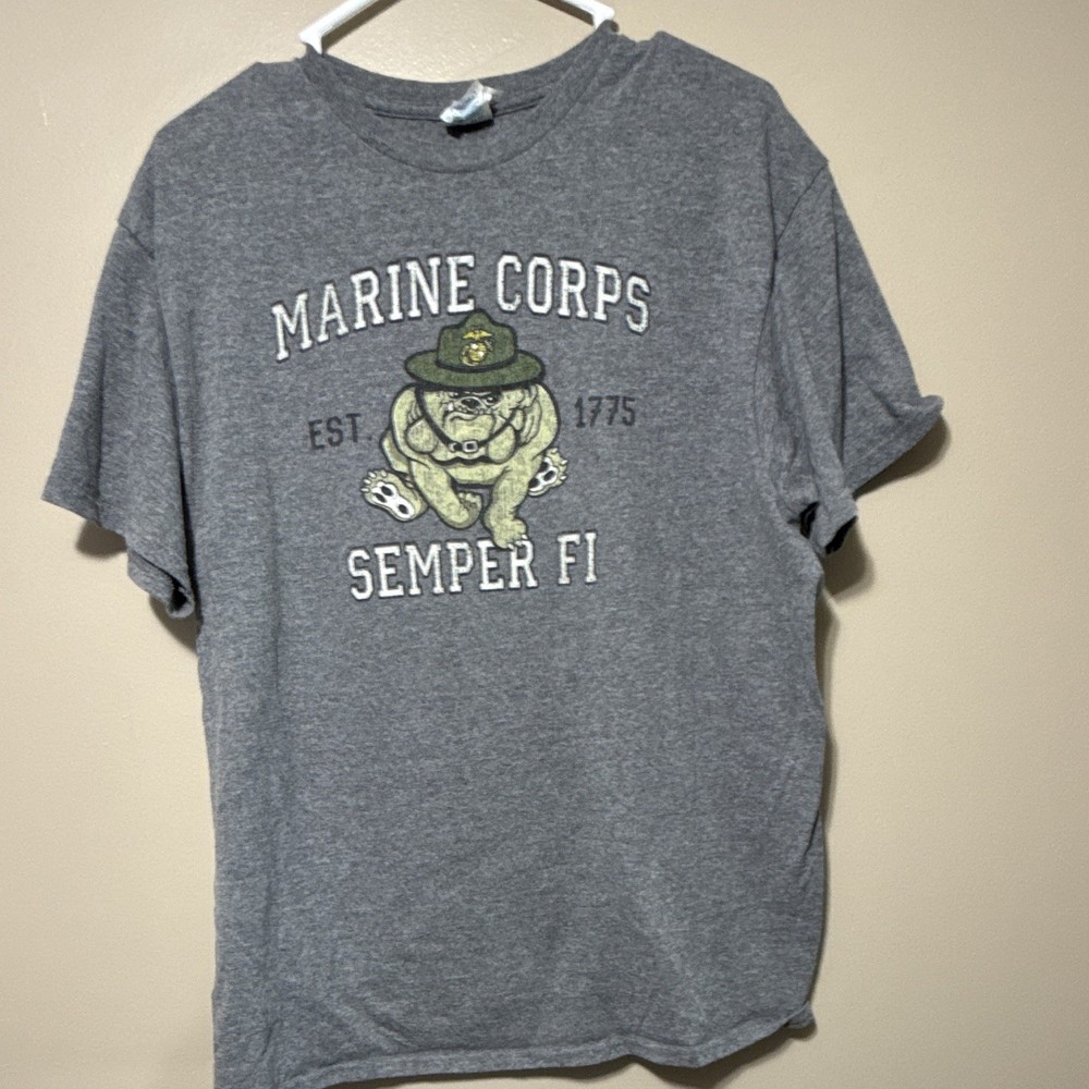 Delta Pro Weight Men’s Gray US Marine Corps Semper Fi Bulldog Tee Crew Neck L
