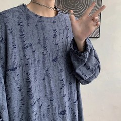 Men’s Distressed Hole Long Sleeve T-Shirt Hip Hop Oversized Harajuku Streetwear