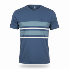 Cool Volcom 90s surf skate Men Blue Striped Logo Crew Neck Short Sleeve Size XL