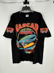 Vintage 90s Nascar Wide Open Racing Cars Neon Graphic Double Sided Made In USA