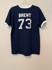 Vintage Russell Athletic Knit Ringer Tee Mens L Navy White BRENT 73 Jersey USA