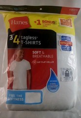 Hanes White T Shirt Medium Tagless 38″- 40″ 100% Cotton Lay Flat Collar 4 Count