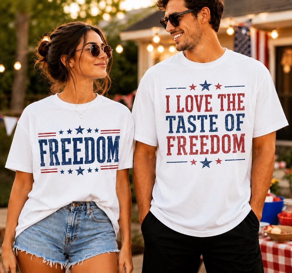 Matching 4th of July Couple Shirts, I Love the Taste of Freedom Tee, His and