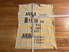 VINTAGE Aruba Byron Bus & Taxi Time Table Sleeveless Shirt Men’s 2XL Striped
