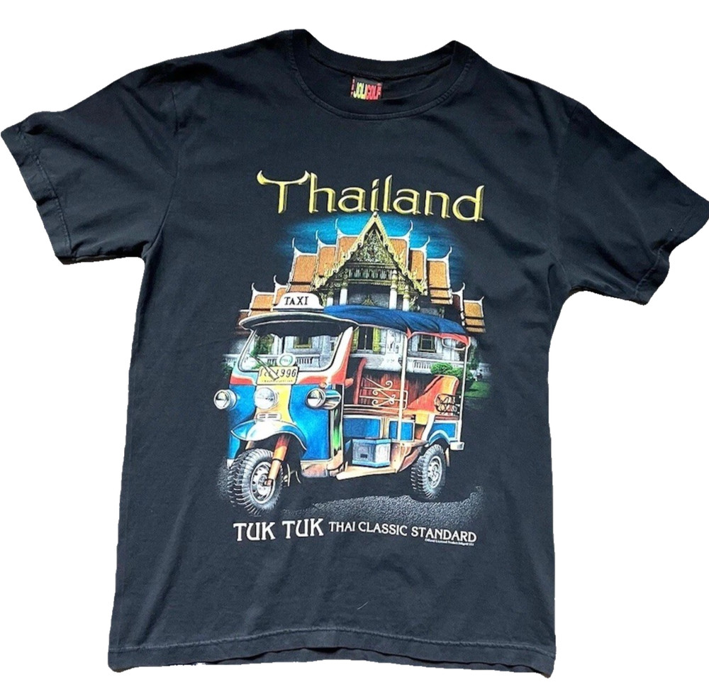 Thailand Tuk Tuk Taxi City T Shirt Sz L Travel Art Joligolf Black S/S Tee