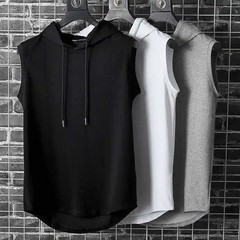 Camiseta Sin Mangas Hombre Con Capucha Color Sólido Casual