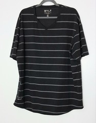 Bylt Basics T-Shirt Mens Size XXL Drop Cut V-Neck Gray Striped Lux Short Sleeve