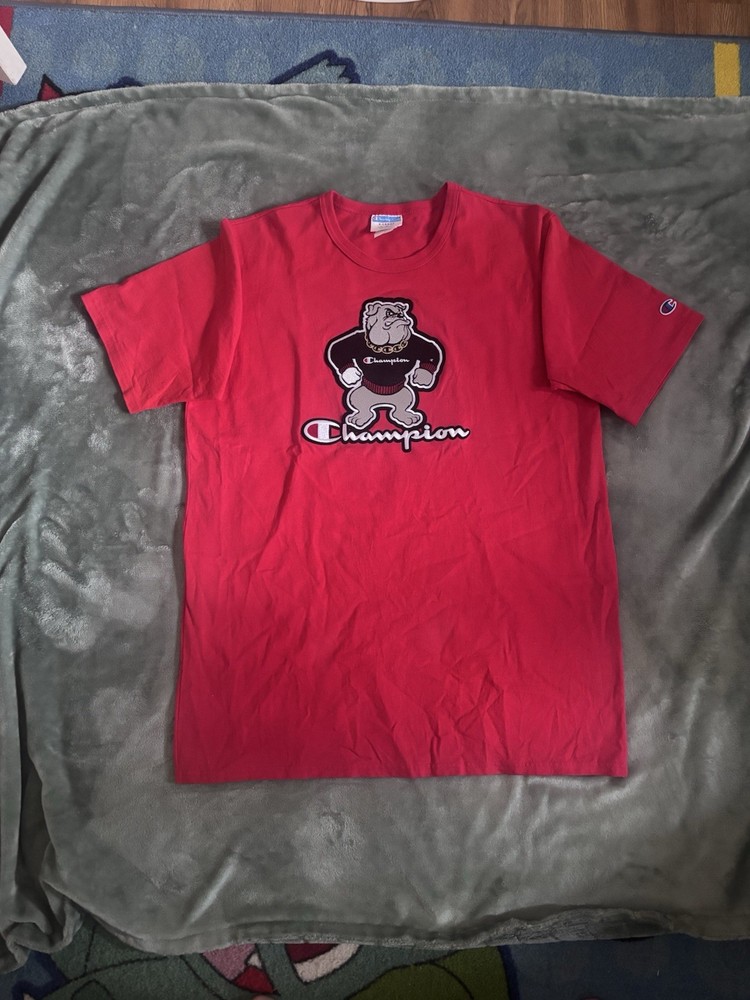 VTG Georgia Bulldogs Men’s Champion Embroidered Cotton T-Shirt Red • XL