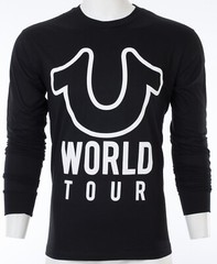 $79 TRUE RELIGION Black White WORLD TOUR Long Sleeve Designer Graphic T-shirt
