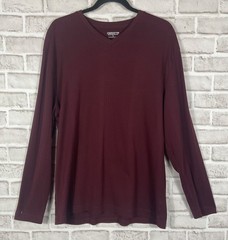 Claiborne Shirt Mens Sz XL Maroon Moisture Wicking V-Neck Ribbed Long Sleeves