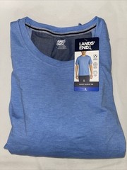 Lands’ End Men’s Classic Fit 4-Way Stretch Tee, Blue, LARGE