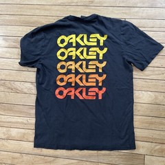 OAKLEY T Shirt Men M Black Orange Yellow Spellout Grunge Custom Sports Tee 38″