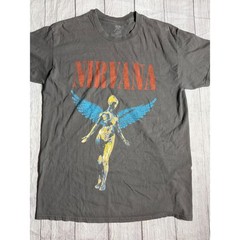 Nirvana In Utero Graphic T-Shirt Mens Medium Charcoal Gray Winged Angel Band Tee