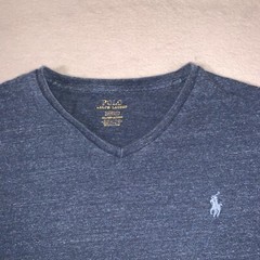 Polo Ralph Lauren Shirt Mens Medium Blue Custom Slim Fit V Neck Soft Cotton