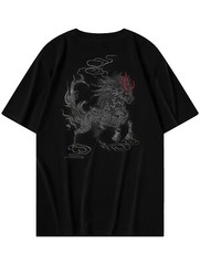 Niepce Men’s Gallant Lion Embroidery Tee Japanese Streetwear T-Shirt