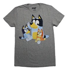 Bluey New Adult T-Shirt – Bandit Sitting with Bingo and Bluee