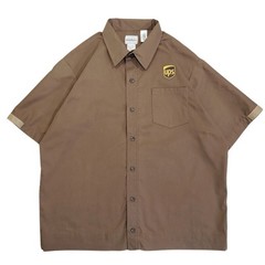 WEARGUARD UPS Logo Short Sleeve Work Shirt Brown L Uniform USA Vintage Used