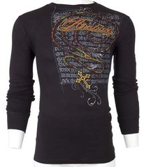 Archaic by Affliction Men’s Thermal Shirt DEATH MARY Skull Biker Black