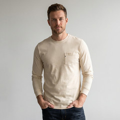Tailor Vintage Stretch Slub Jersey Long Sleeve Pocket Tee (Natural)
