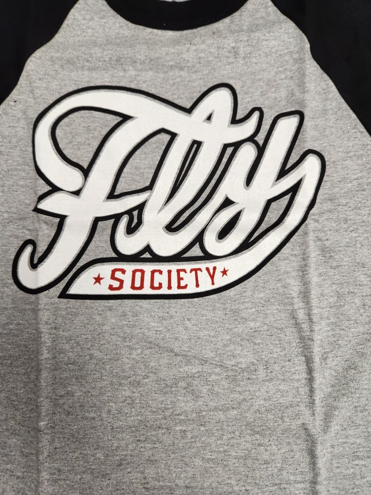 Fly Society Mens Graphic Print Raglan 3/4 Sleeve T-Shirt Grey/Black Small