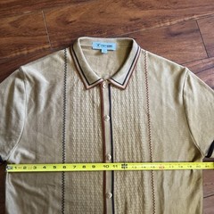 Stacy Adams Full Button Up Brown Polo Dress Shirt Men’s L Knit Embroidered Retro