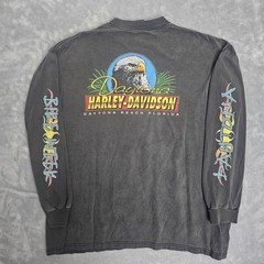 Y2K Harley Davidson Shirt Men Large XXL Black Flames Long Sleeve Hits Daytona