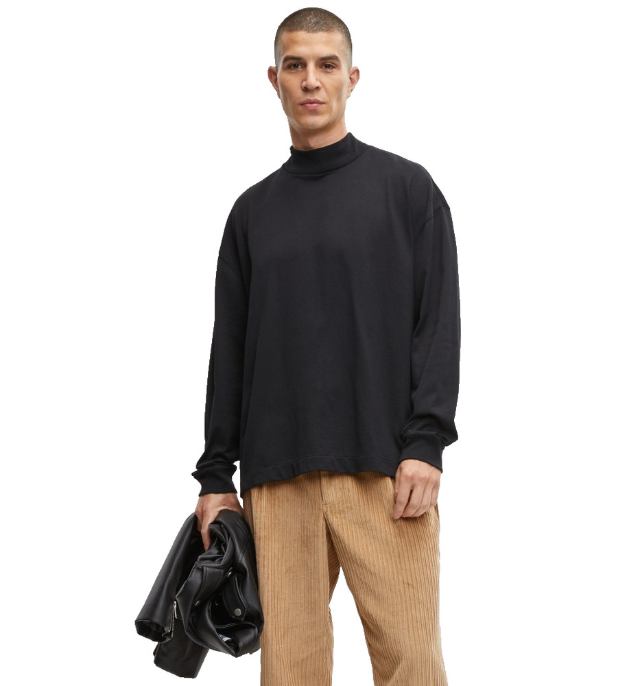 Mode of One Mens Long Sleeve Oversized Fit Tshirt Deep Black XXL