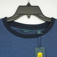 Perry Ellis Men’s Short-Sleeve Shirt XL Blue Black Striped Pocket NWT