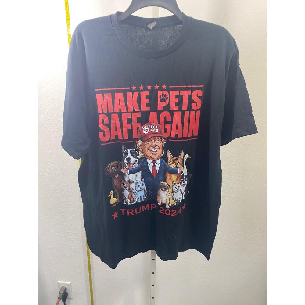 Gildan Trump 2024 Make Pets Safe Again Black Graphic T-Shirt Mens XL Dogs Cats