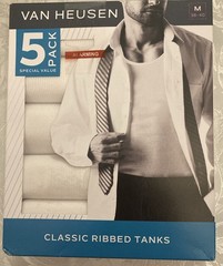 5 Pack Van Heusen Medium (38-40) Classic Cotton Ribbed Tank Tees M 38-40