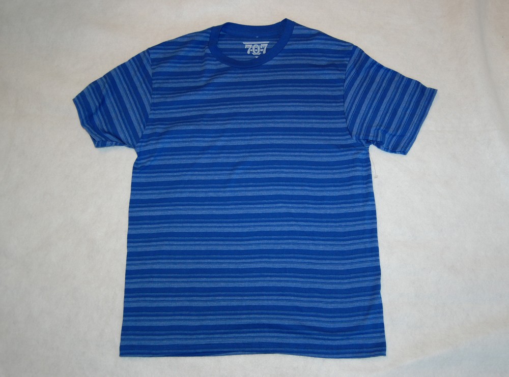 MENS Tee Shirt TWO TONE BLUE STRIPE Crew Neck L 42-44 XL 46-48