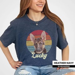 Custom Pet Portrait Retro Sunset Comfort Tee Personalized Dog Cat Pet Lover