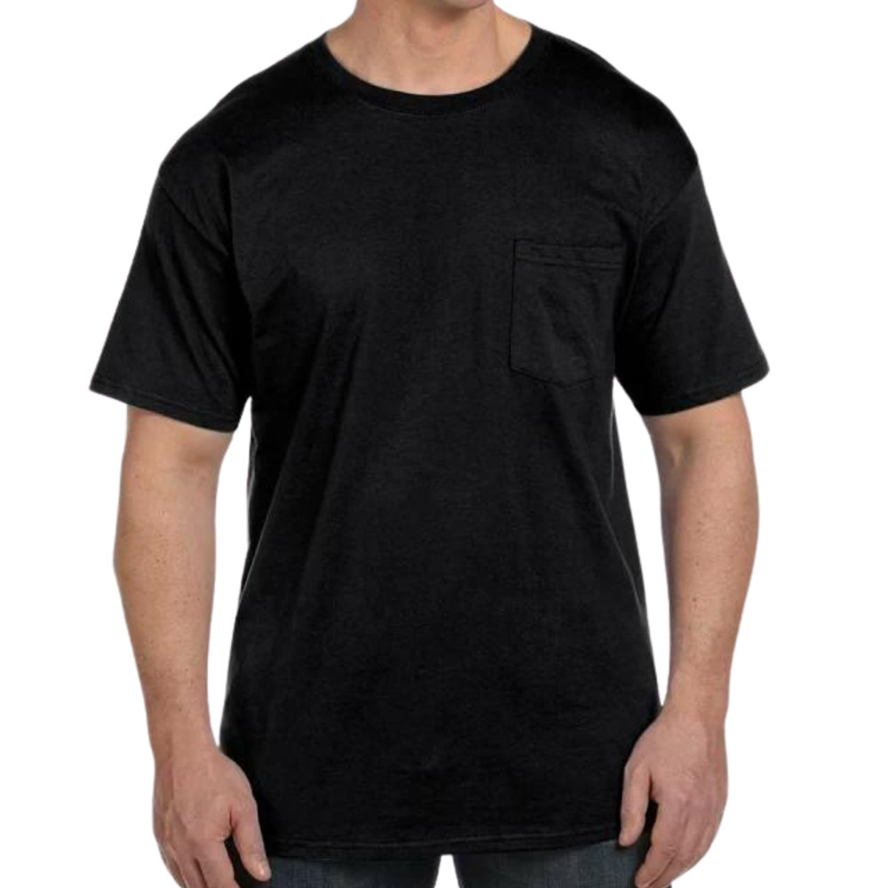 Hanes 5190 Men’s Short Sleeve Beefy-T, 100% Cotton Chest Pocket, Black Tee 2XL